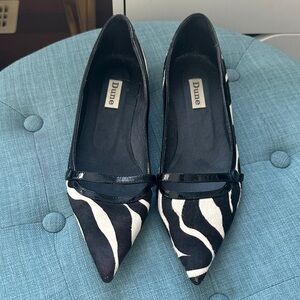 Leather & Pony Hair Zebra Print Pointed Flats